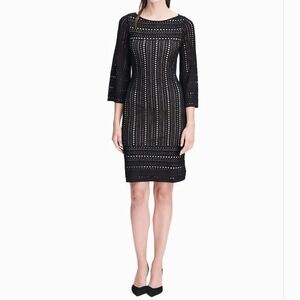 Calvin Klein Womens Long Sleeve Eyelet Midi Dress